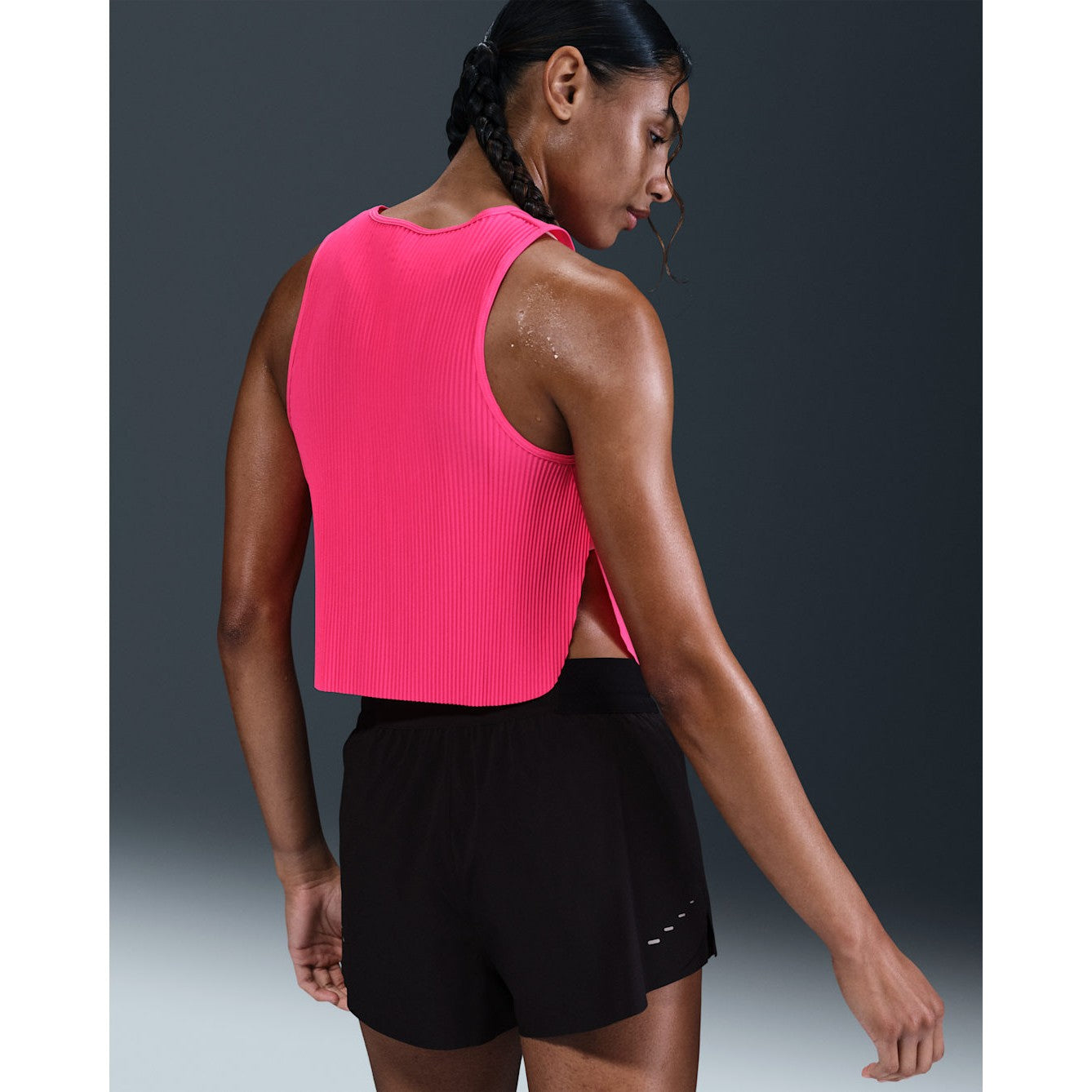 NIKE Aeroswift Dri-FIT ADV Cropped Running Tank Top Womens APPAREL - Womens Tanks HYPER PINK/BLACK