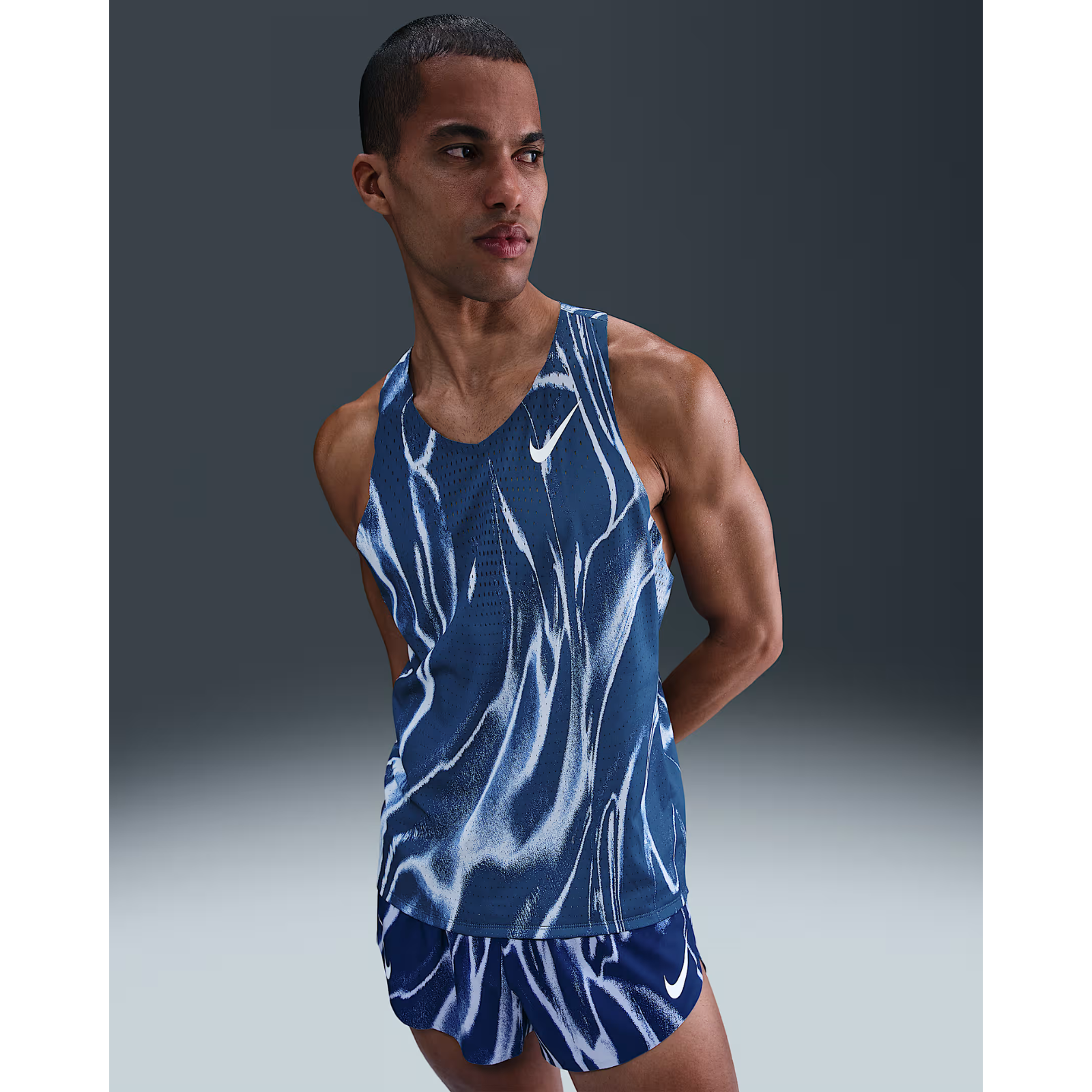 NIKE Aeroswift Dri-FIT ADV Running Singlet Mens APPAREL - Mens Singlets COASTAL BLUE/WHITE