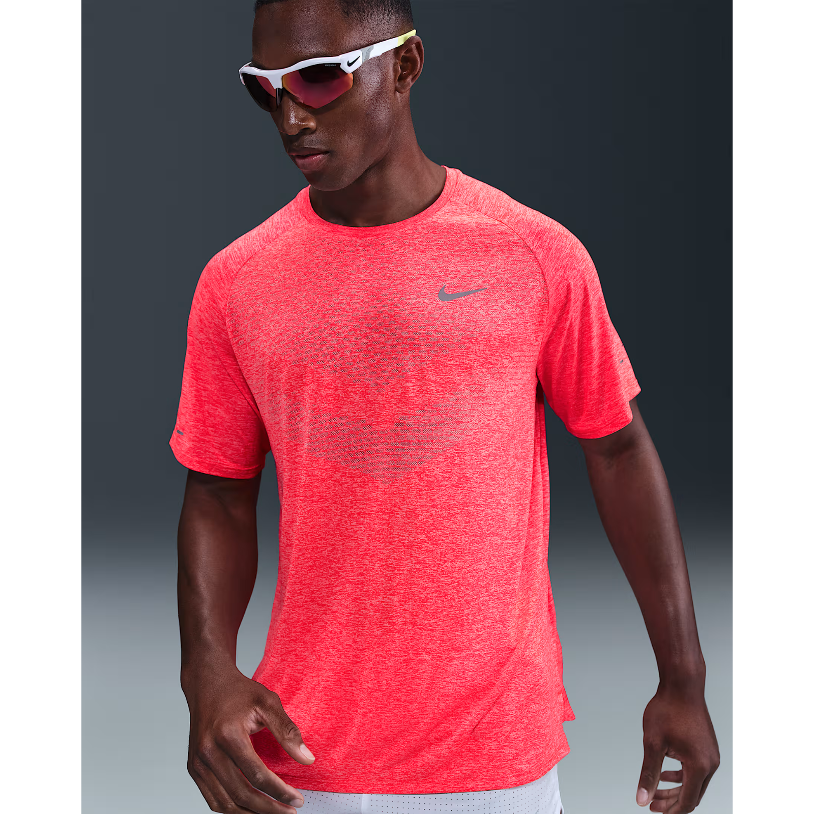 NIKE Dri-FIT ADV Short Sleeve Running Top Mens APPAREL - Mens T-Shirts BRIGHT CRIMSON/HEATHER