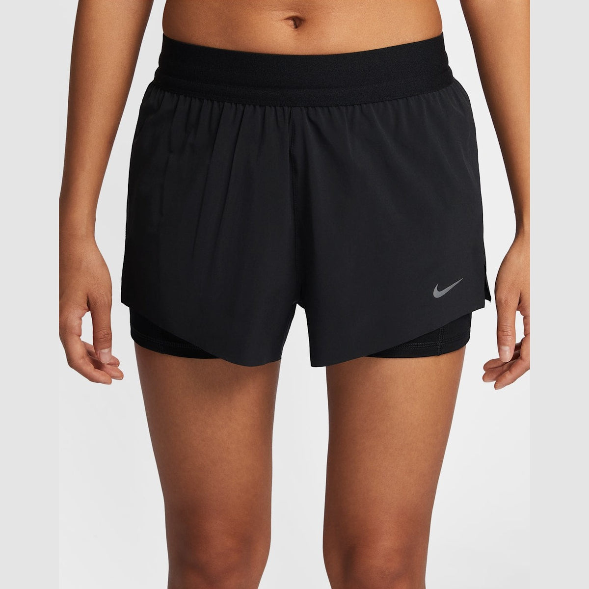 NIKE Dri-FIT Mid-Rise 2-in-1 Running Shorts Womens APPAREL - Womens Shorts BLACK/REFLECTIVE SILVER