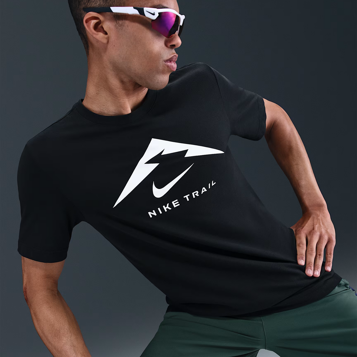 NIKE Dri-Fit Logo Trail Running T-Shirt Mens APPAREL - Mens T-Shirts