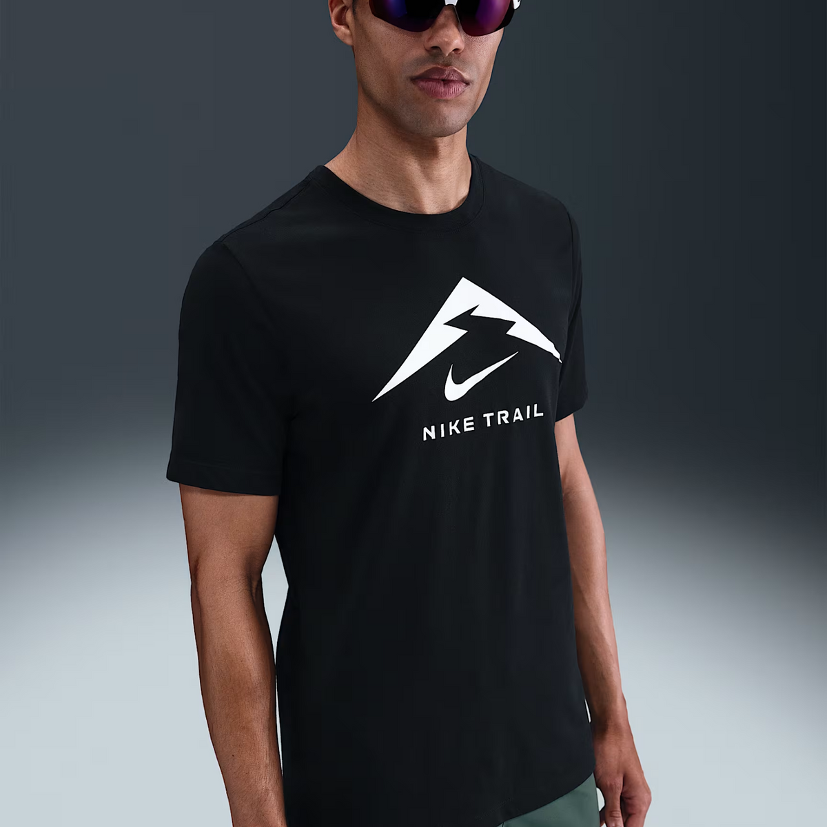 NIKE Dri-Fit Logo Trail Running T-Shirt Mens APPAREL - Mens T-Shirts BLACK/SUMMIT WHITE