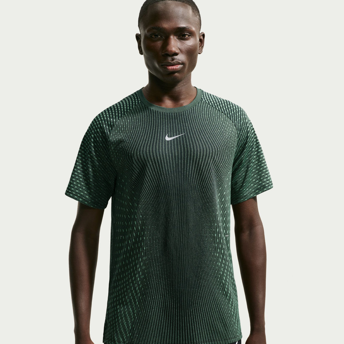 NIKE Stride Aero-FIT Short-Sleeve Running Top Mens APPAREL - Mens T-Shirts BLACK/LT GREEN SPARK/REFLECTIVE SILV