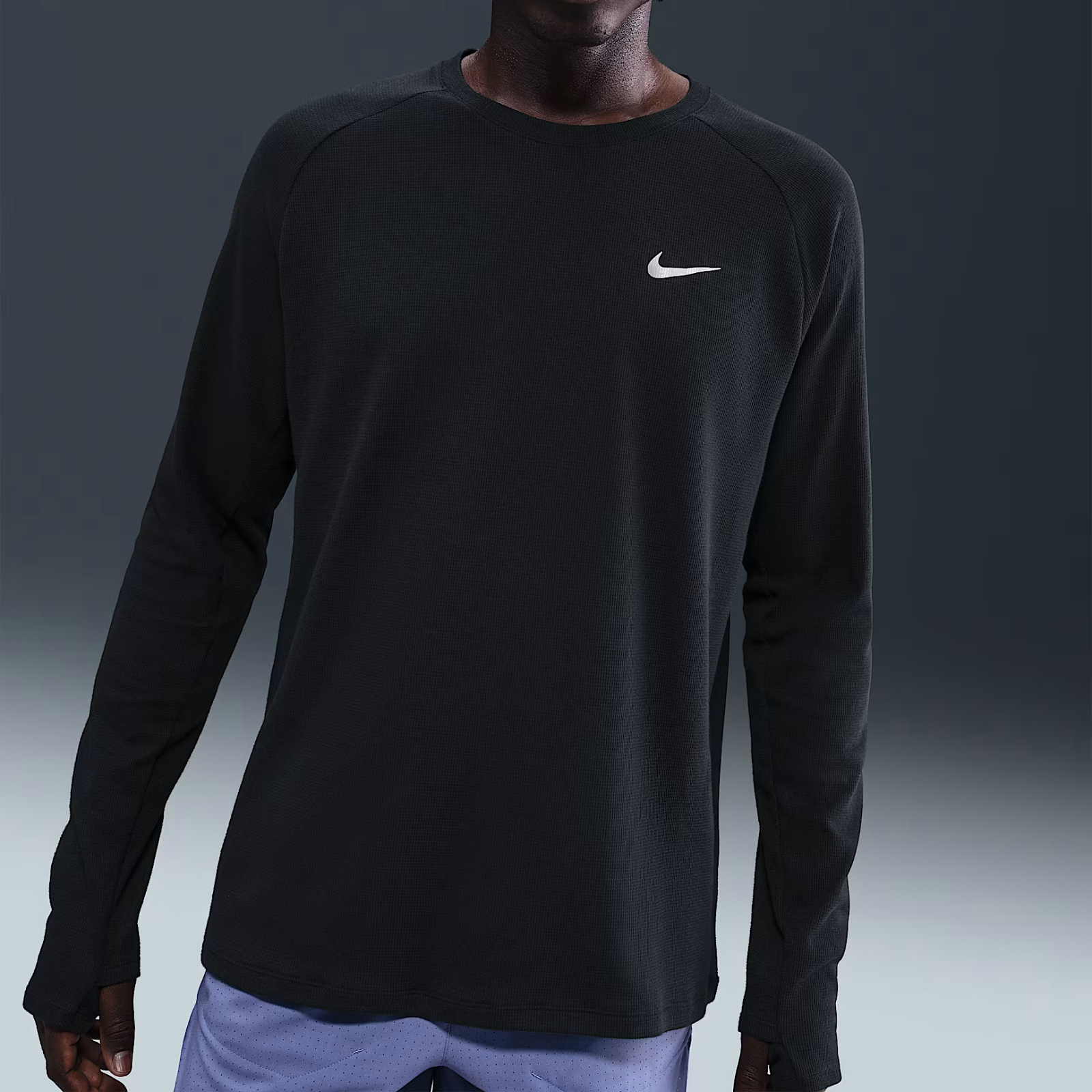 NIKE Stride Dri-FIT Running Waffle Crew Mens APPAREL - Mens Tops BLACK/REFLECTIVE SILVER