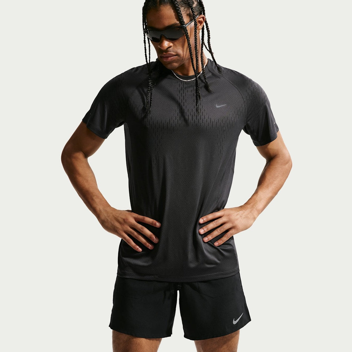 NIKE Stride Plus Dri-FIT ADV Short-Sleeve Running Top Mens APPAREL - Mens T-Shirts OFF NOIR/BLACK/REFLECTIVE BLACK