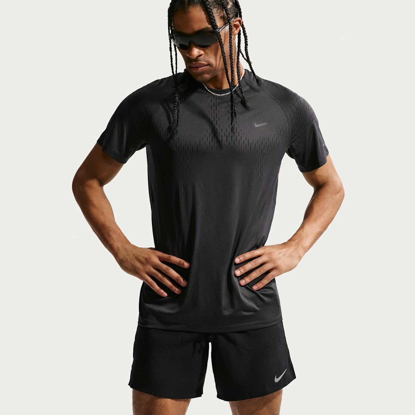NIKE Stride Plus Dri-FIT ADV Short-Sleeve Running Top Men's APPAREL - Mens T-Shirts OFF NOIR/BLACK/REFLECTIVE BLACK