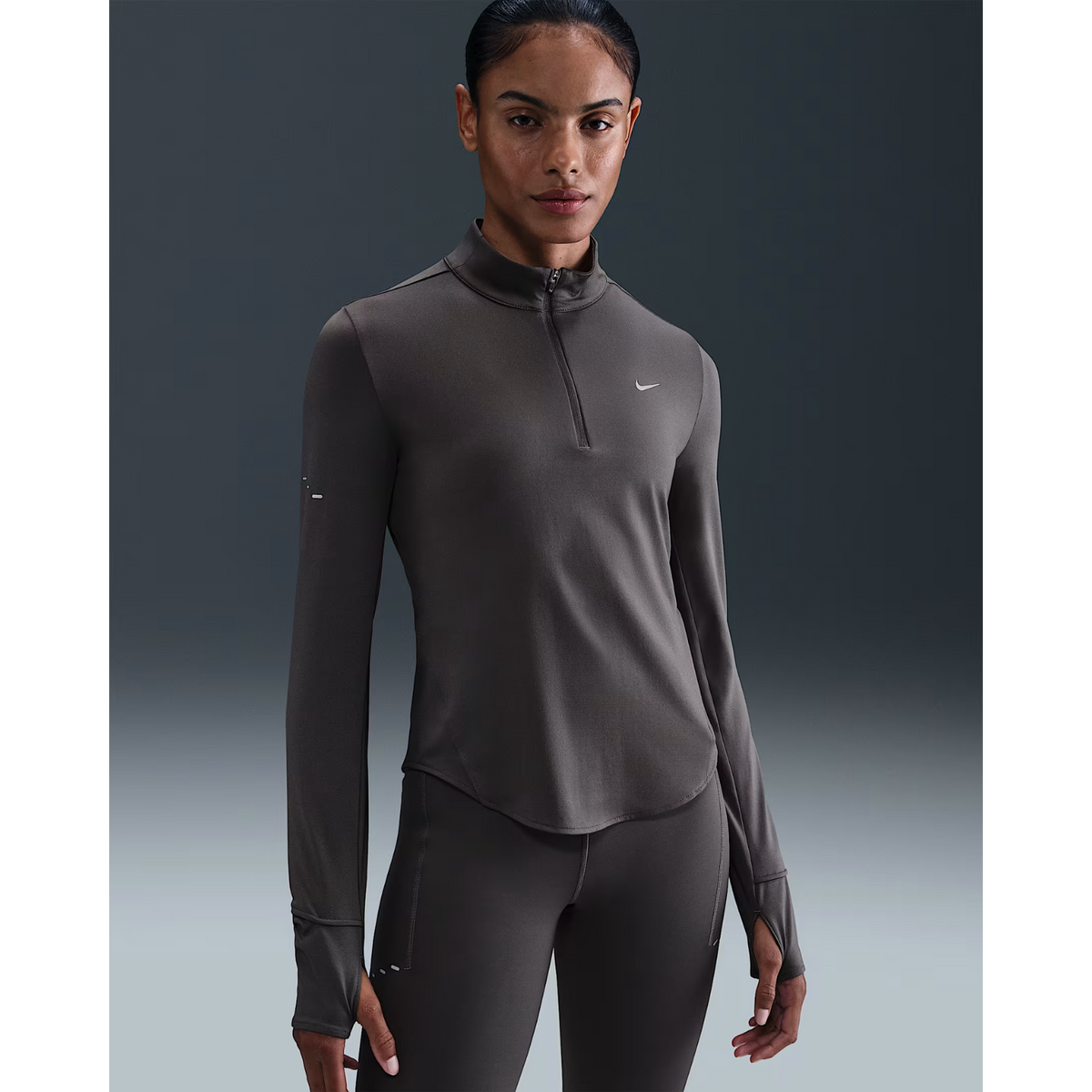 NIKE Swift Dri-FIT UV 1/4-Zip Running Top Women's APPAREL - Womens Long Sleeve Tops THUNDER GREY