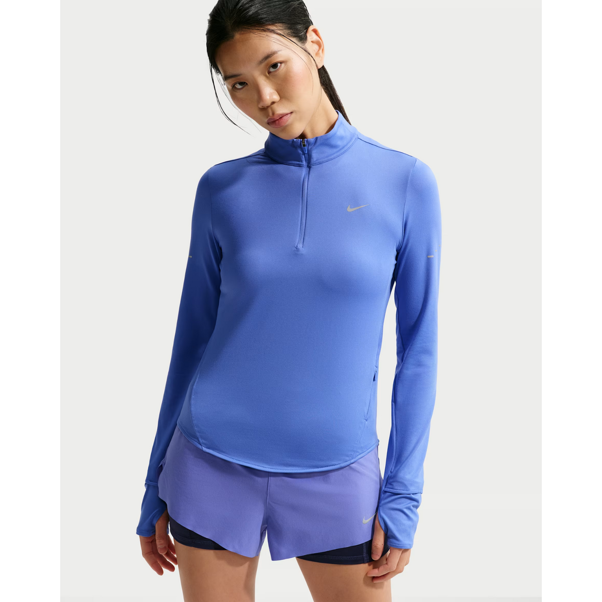 NIKE Swift Dri-FIT UV 1/4-Zip Running Top Womens APPAREL - Womens Long Sleeve Tops SAPPHIRE/REFLECTIVE SILVER