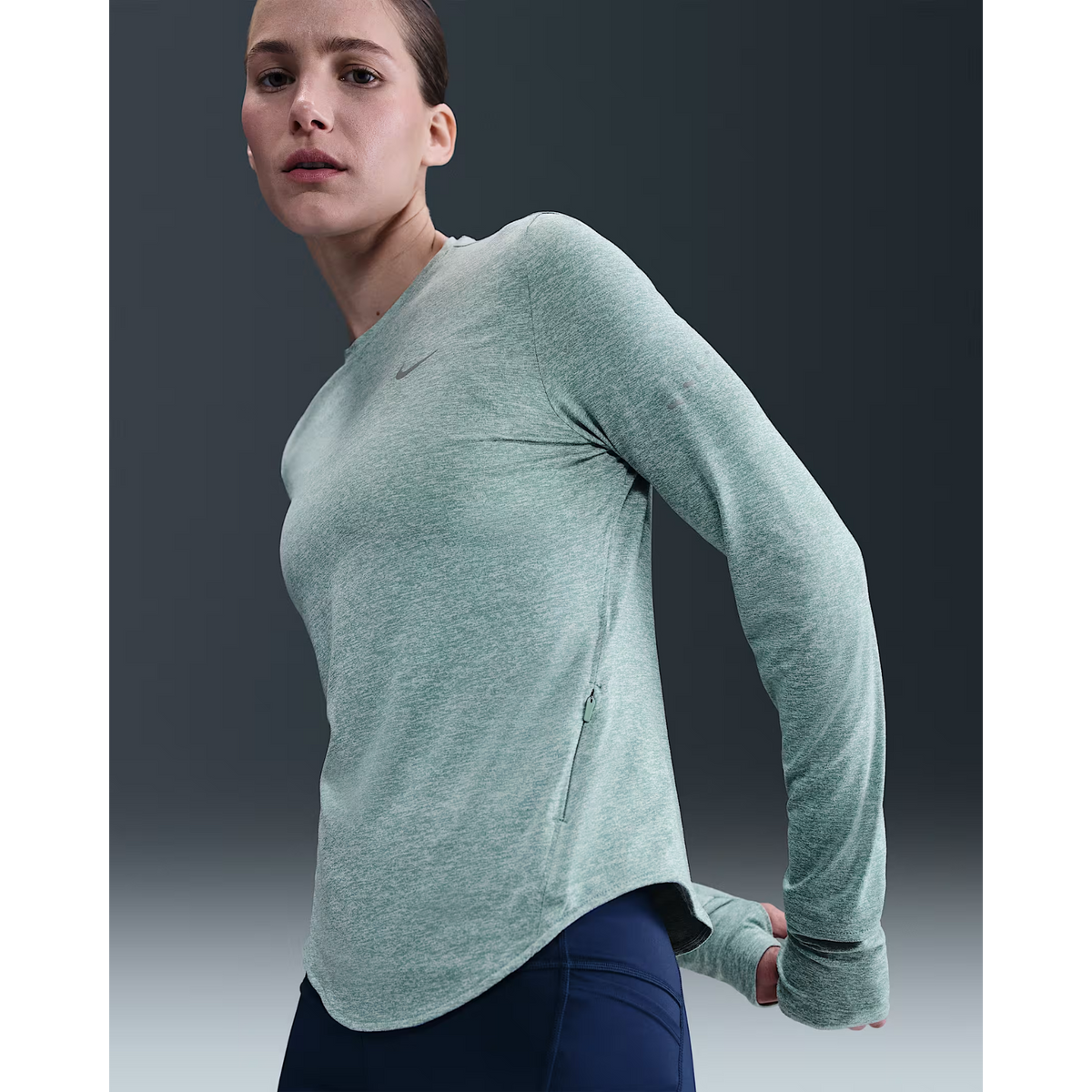 NIKE Swift Dri-FIT UV Long-Sleeve Crew-Neck Running Top Womens APPAREL - Womens Long Sleeve Tops CANNON/HEATHER