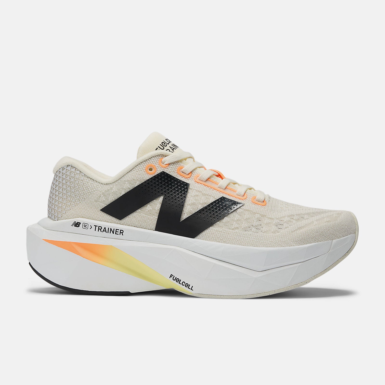 NEW BALANCE FuelCell SuperComp Trainer v3 Mens FOOTWEAR - Mens Carbon Plate ANGORA WITH HOT MANGO AND BLACK