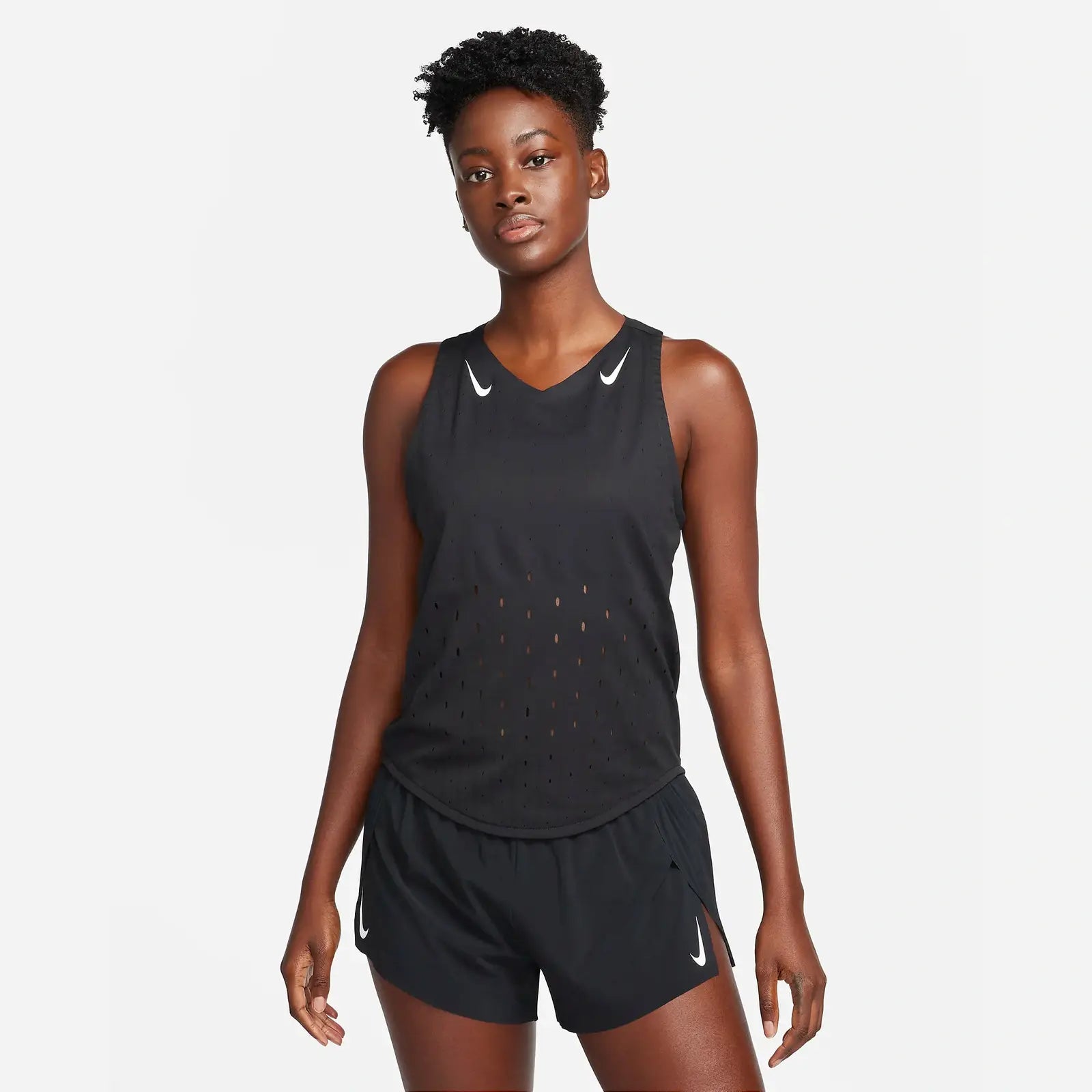 NIKE AeroSwift Dri-FIT ADV Running Vest Womens APPAREL - Womens Tanks BLACK/WHITE