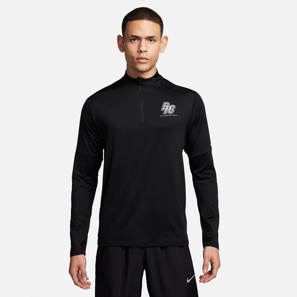 NIKE BRS Dri-FIT 1/2-Zip Running Top Mens APPAREL - Mens Long Sleeve Tops BLACK/HYPER ROYAL