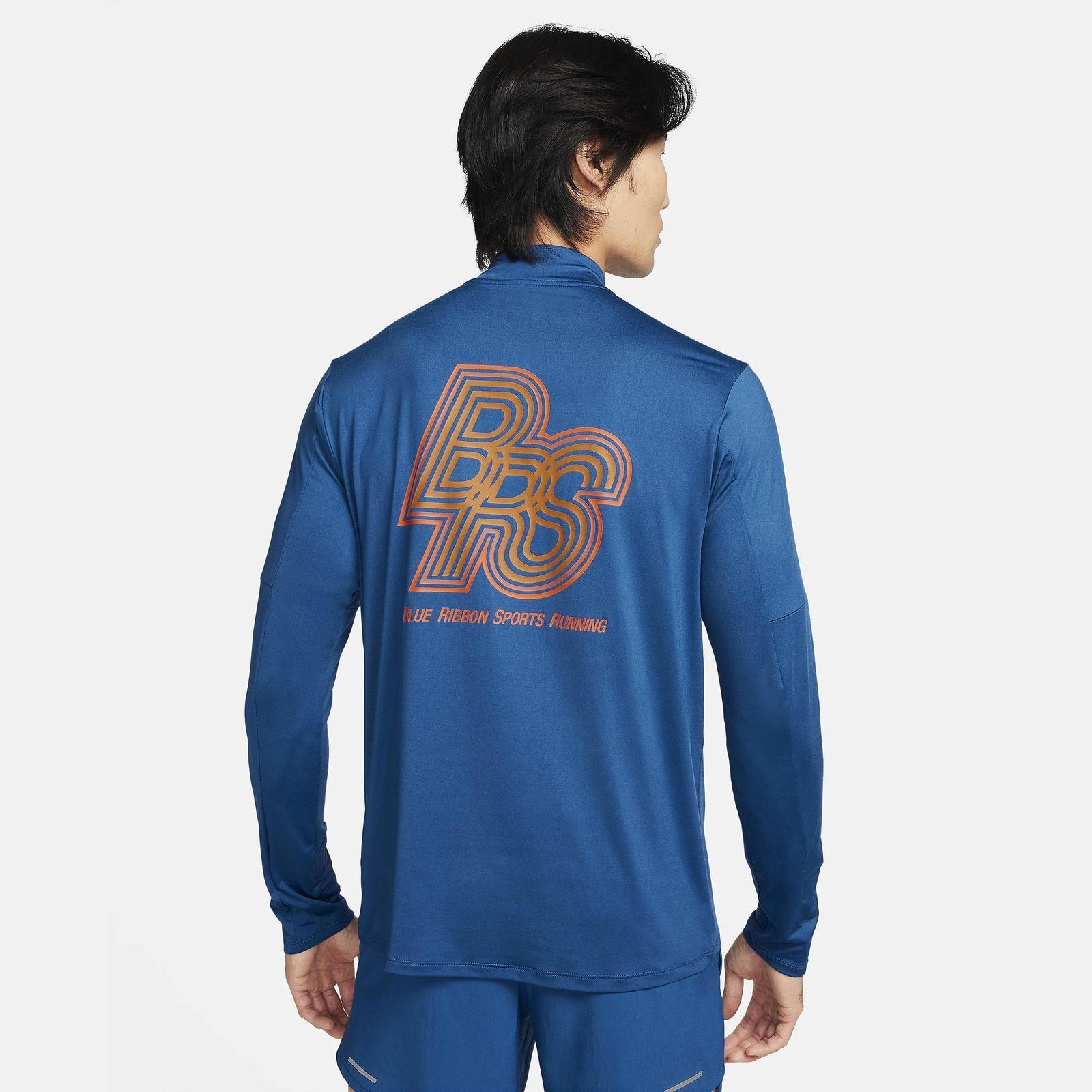 NIKE BRS Dri-FIT 1/2-Zip Running Top Mens APPAREL - Mens Long Sleeve Tops COURT BLUE/SAFETY ORANGE