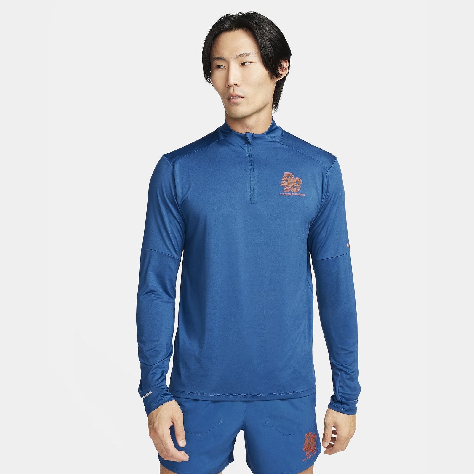 NIKE BRS Dri-FIT 1/2-Zip Running Top Mens APPAREL - Mens Long Sleeve Tops COURT BLUE/SAFETY ORANGE