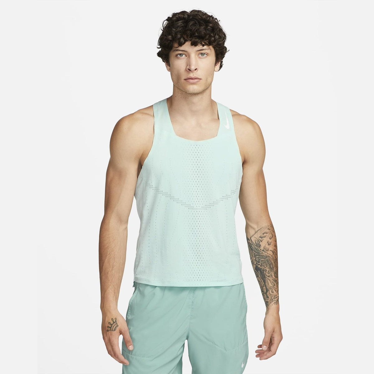 NIKE Dri-FIT ADV Aeroswift Racing Singlet Mens APPAREL - Mens Singlets JADE ICE/WHITE
