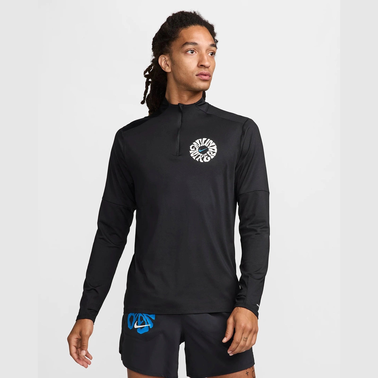 NIKE Element Run Energy Dri-FIT 1/4 Zip Mens APPAREL - Mens Long Sleeve Tops BLACK/ LT PHOTO BLUE