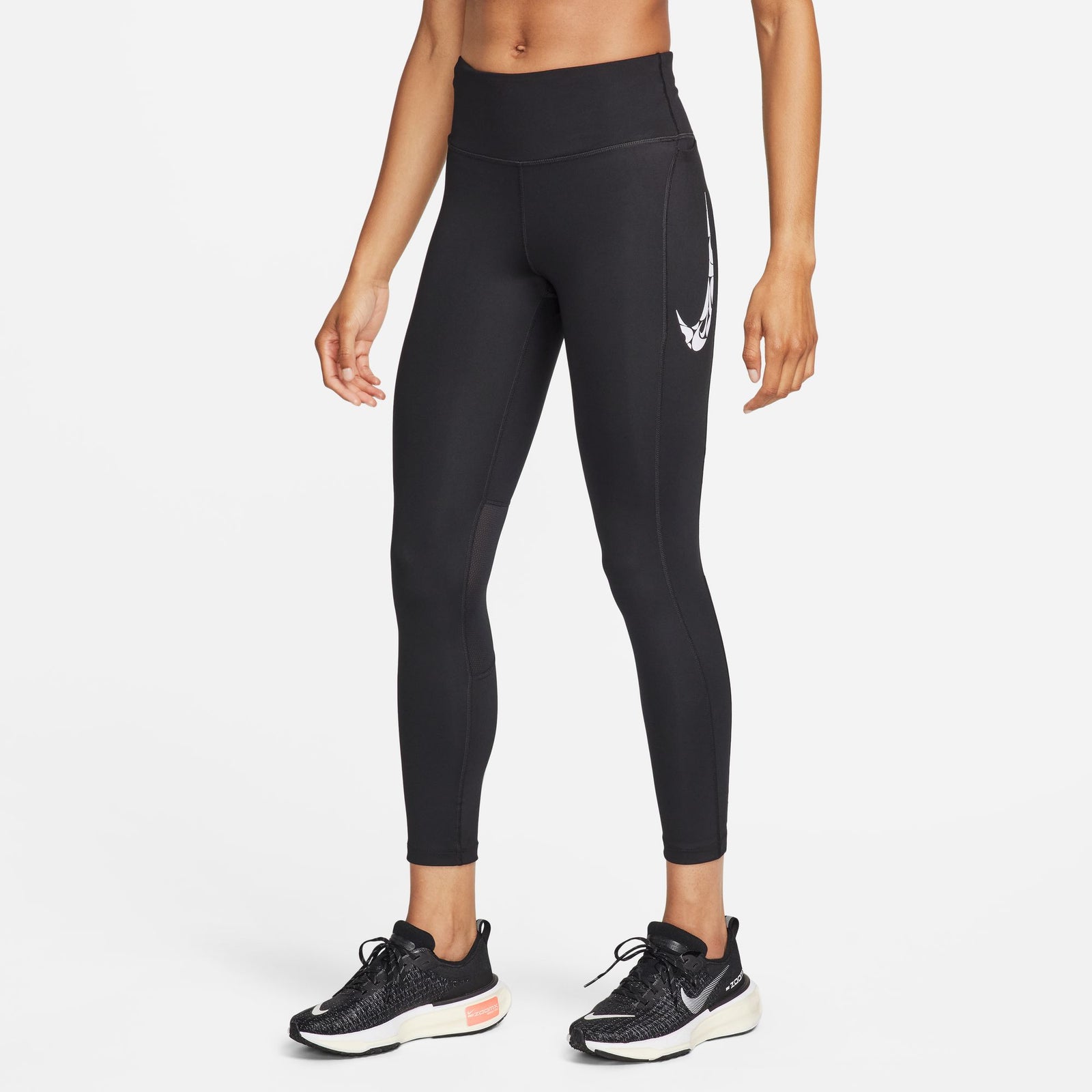 NIKE Fast Mid-Rise Full Length Running Leggings Womens APPAREL - Womens Tights BLACK/WHITE