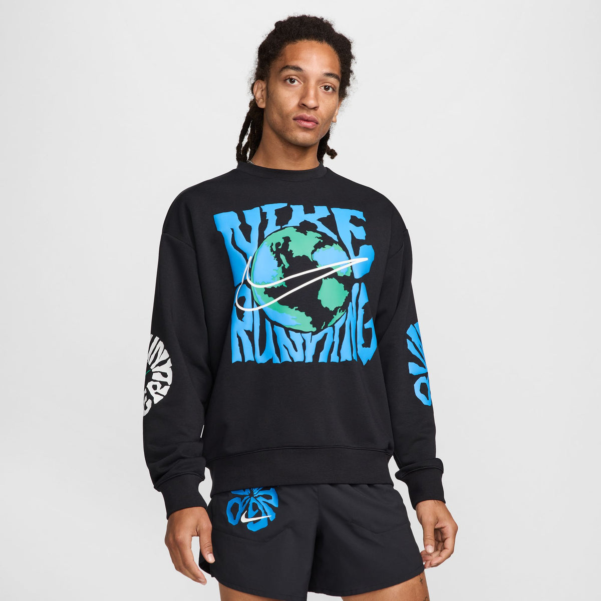 NIKE Run Energy Mens Dri-FIT Fleece Running Crew APPAREL - Mens Long Sleeve Tops BLACK / SUMMIT WHITE
