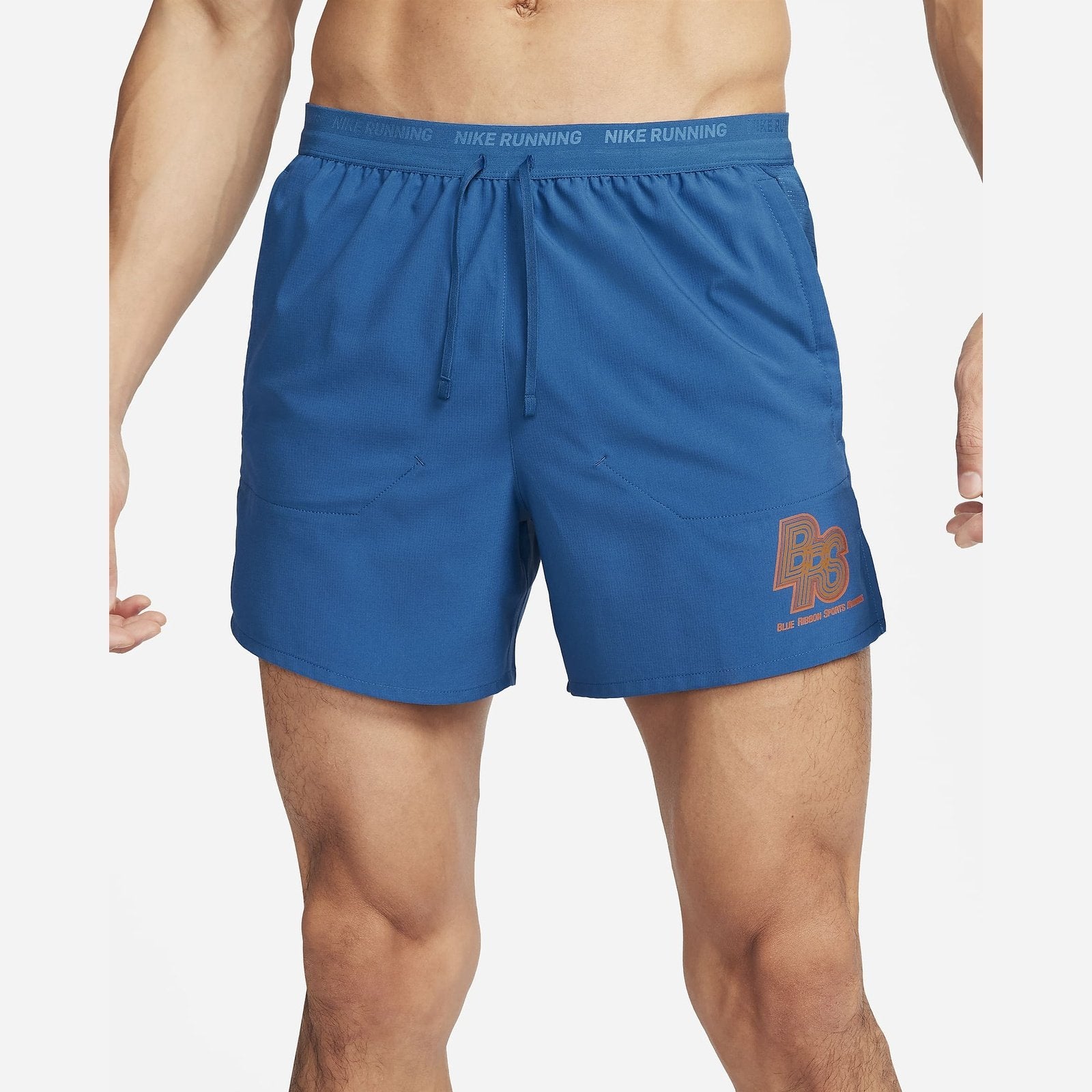 NIKE Running Energy Stride 5" Mens APPAREL - Mens Shorts COURT BLUE/SAFETY ORANGE