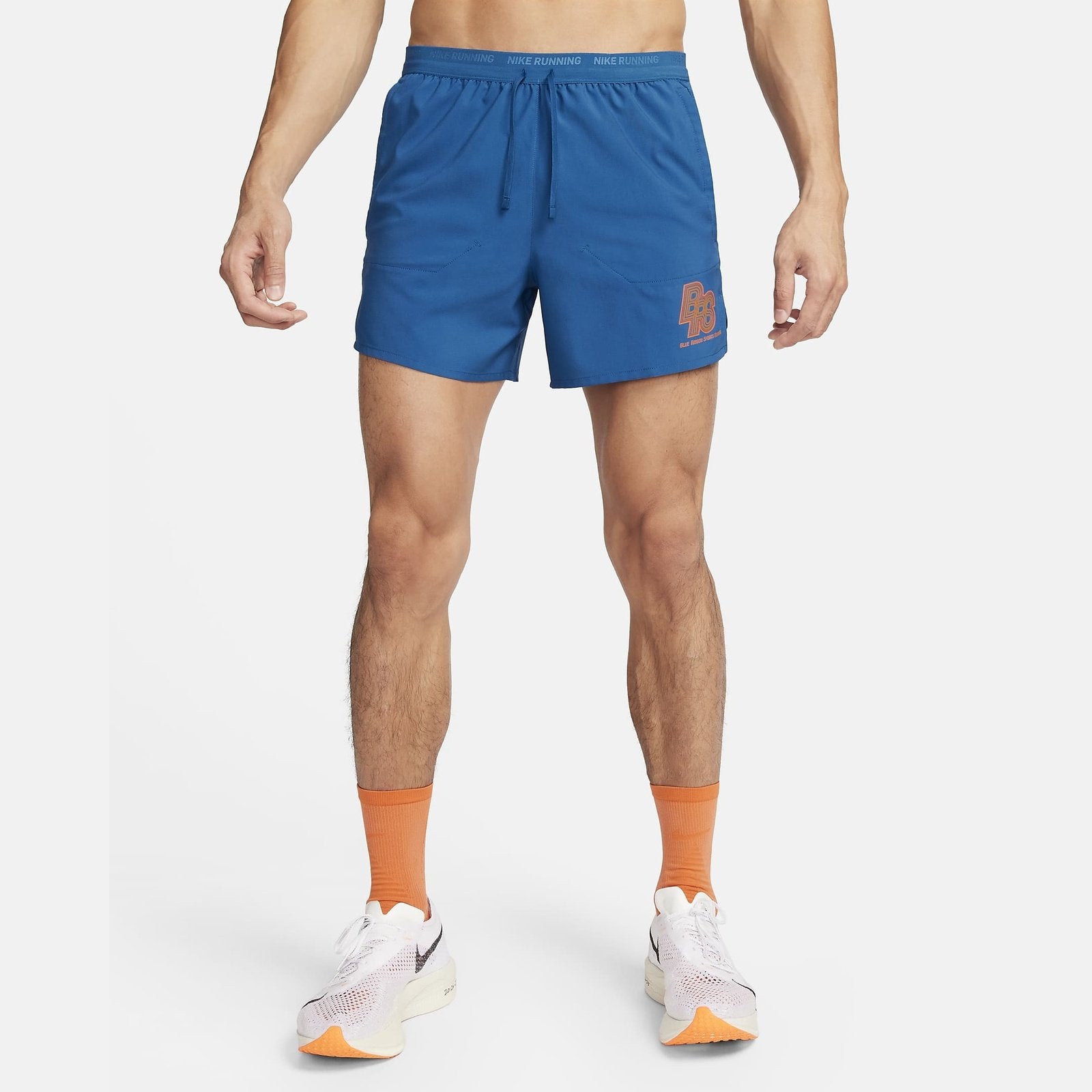 NIKE Running Energy Stride 5" Mens APPAREL - Mens Shorts COURT BLUE/SAFETY ORANGE