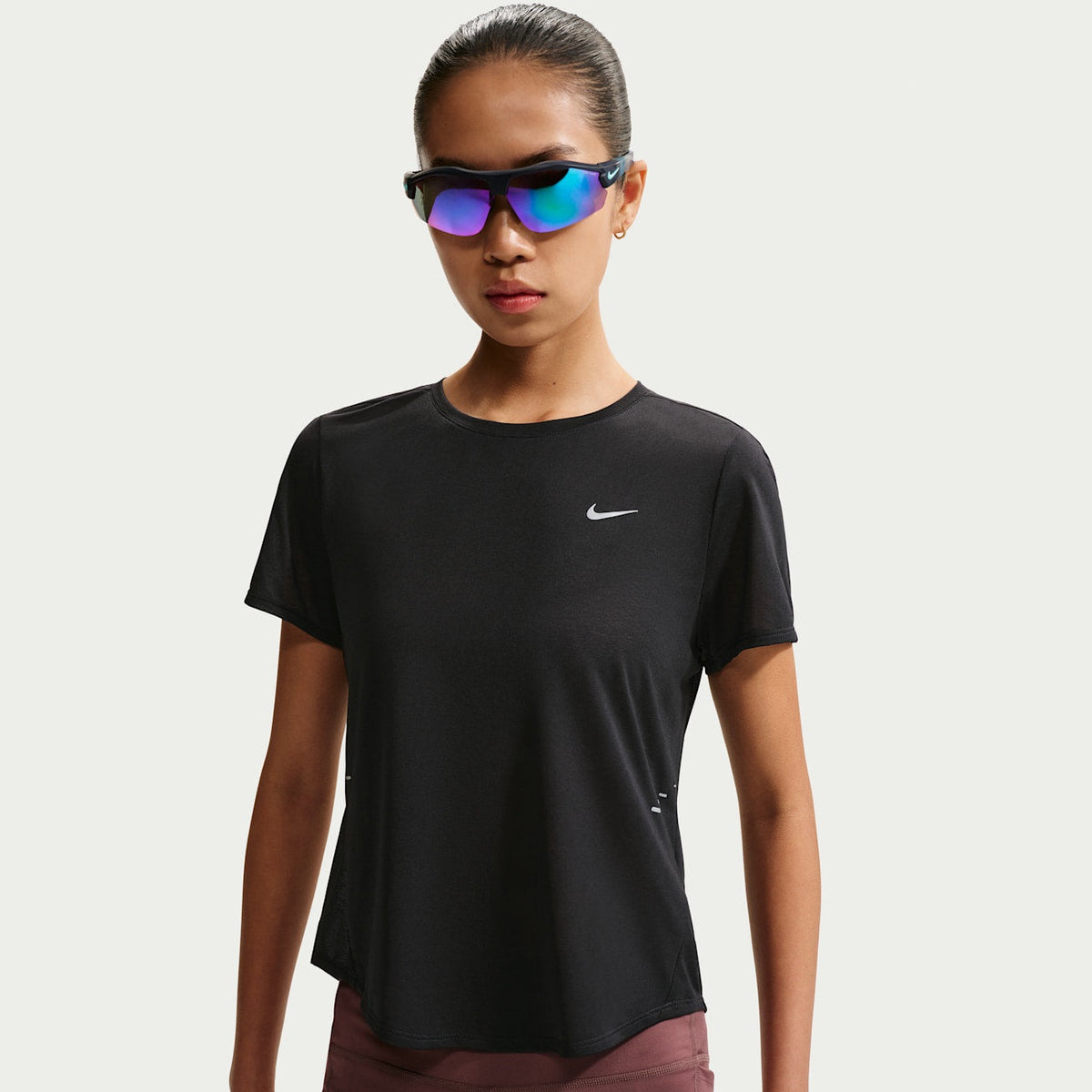 Nike Swift Breathe Dri-FIT Short-Sleeve Running Top Women's APPAREL - Womens T-Shirts BLACK/PHOTON DUST/WHITE