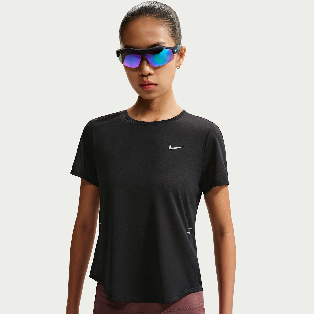 Nike Swift Breathe Dri-FIT Short-Sleeve Running Top Women's APPAREL - Womens T-Shirts BLACK/PHOTON DUST/WHITE