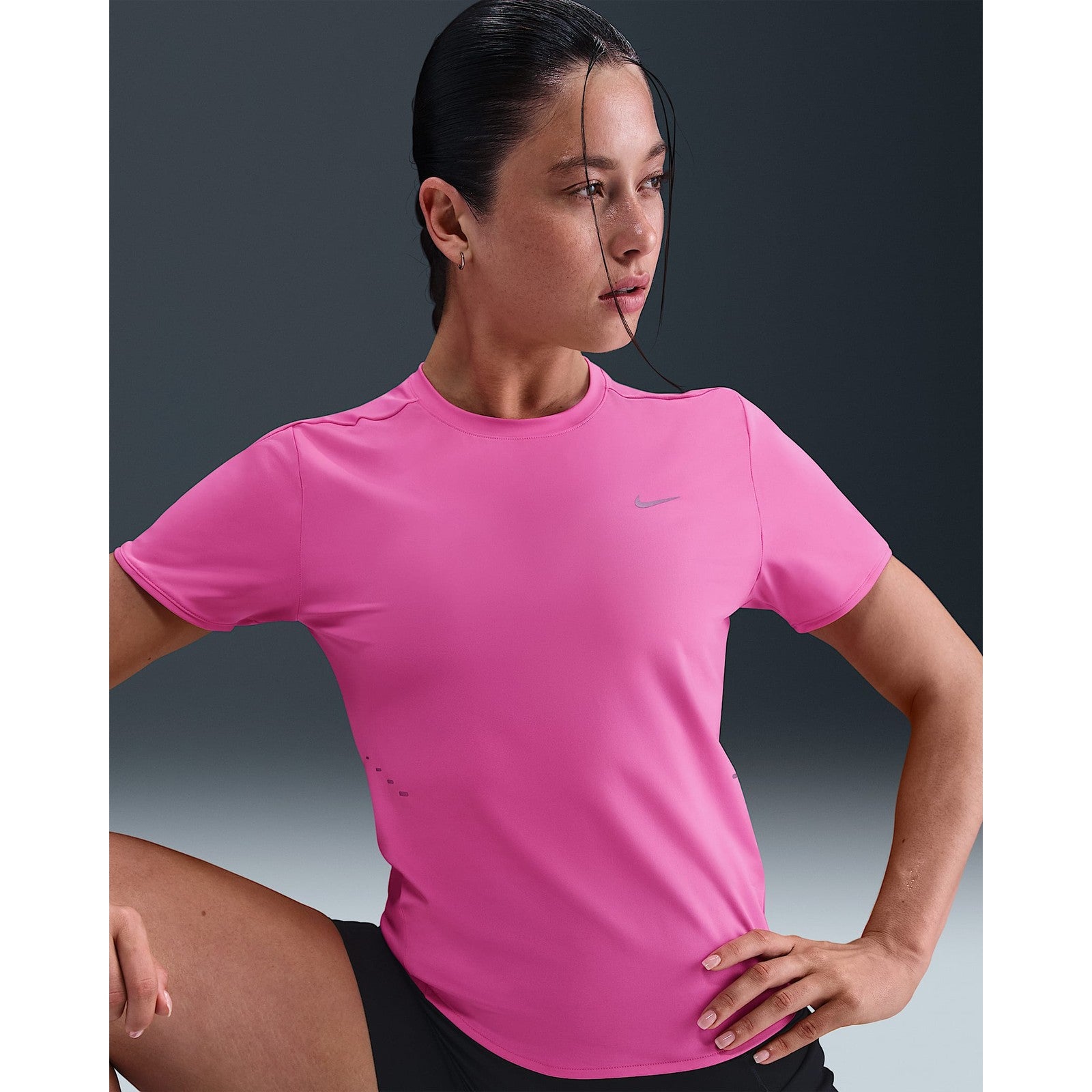 Nike Swift Dri-FIT Short-Sleeve Running Top Womens APPAREL - Womens T-Shirts PLAYFUL PINK/REFLECTIVE SILVER
