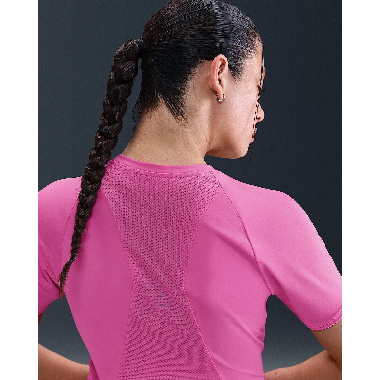Nike Swift Dri-FIT Short-Sleeve Running Top Womens APPAREL - Womens T-Shirts PLAYFUL PINK/REFLECTIVE SILVER