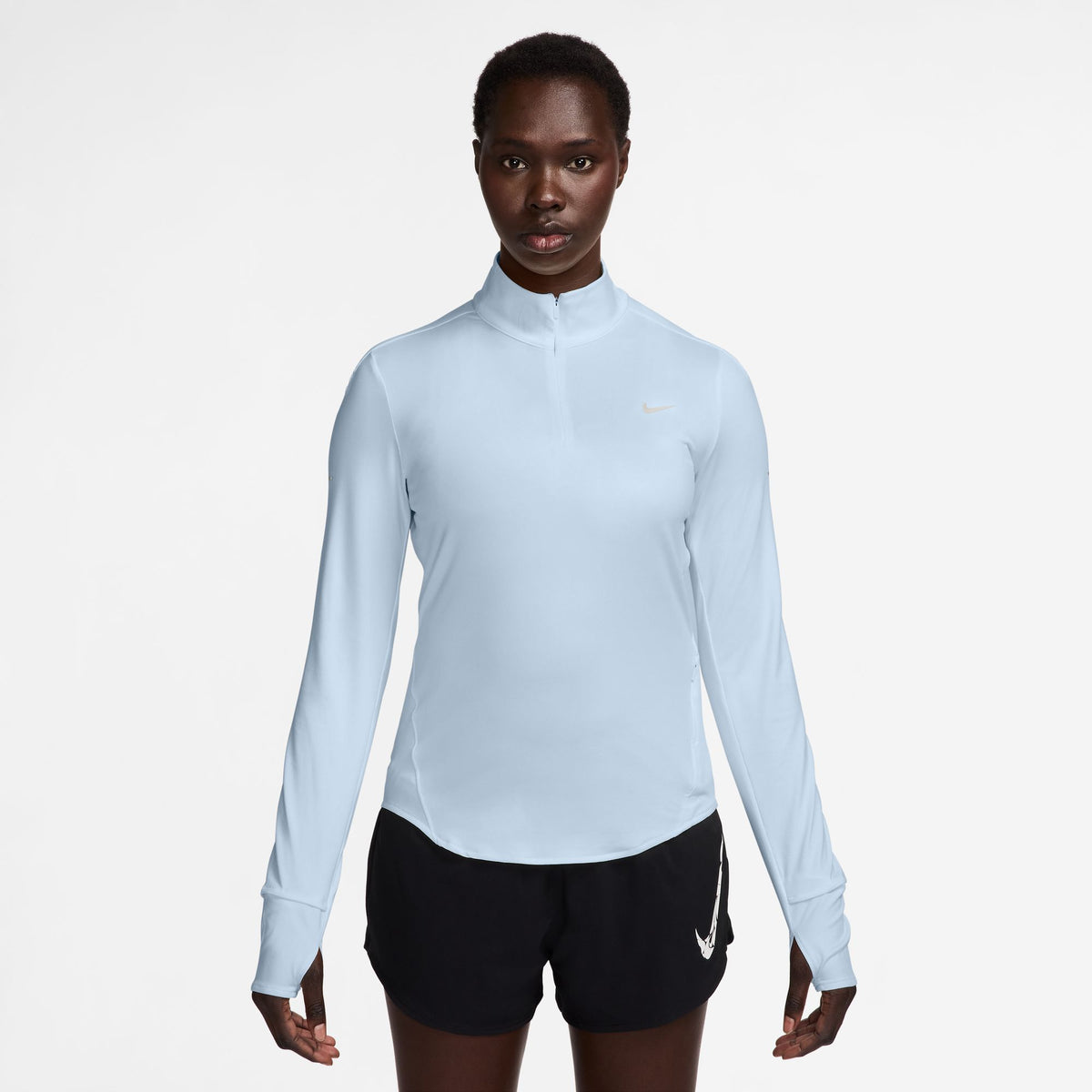 NIKE Swift Dri-FIT UV 1/4-Zip Running Top Womens APPAREL - Womens Long Sleeve Tops BLUE TINT/REFLECTIVE SILVER