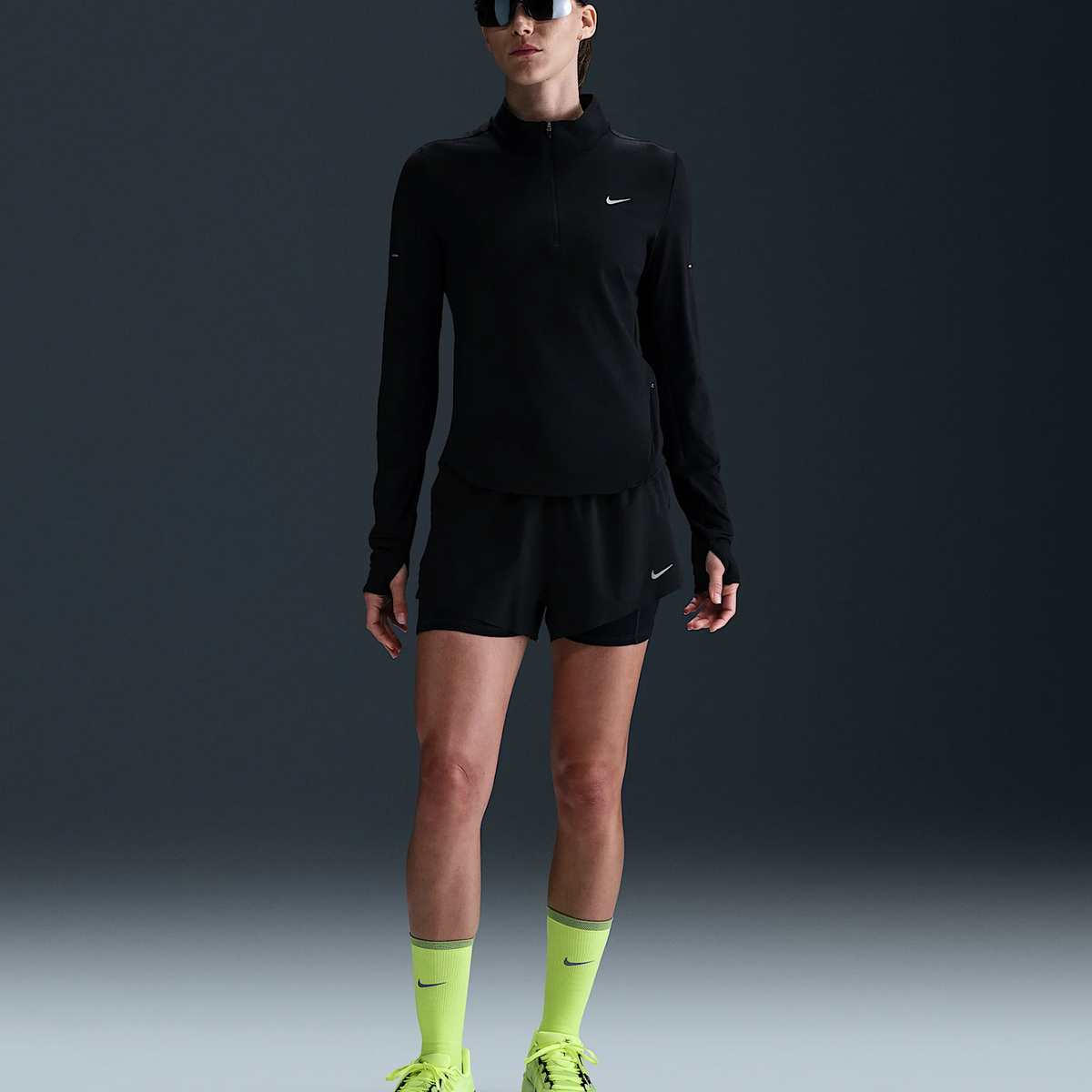 NIKE Swift Dri-FIT UV 1/4-Zip Running Top Womens APPAREL - Womens Long Sleeve Tops BLACK