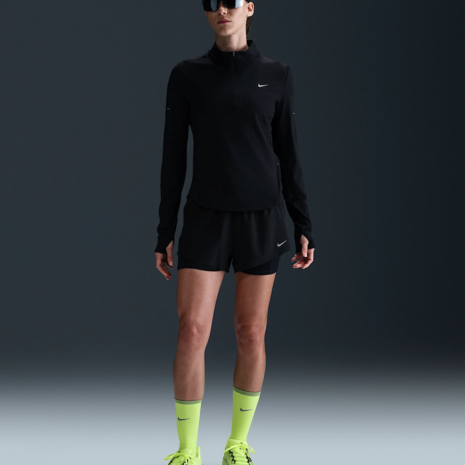 NIKE Swift Dri-FIT UV 1/4-Zip Running Top Women's APPAREL - Womens Long Sleeve Tops BLACK