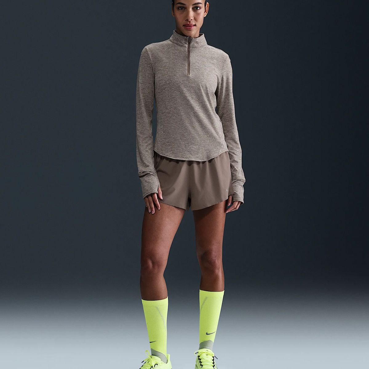 NIKE Swift Dri-FIT UV 1/4-Zip Running Top Womens APPAREL - Womens Long Sleeve Tops MINK BROWN/HEATHER/HEATHER
