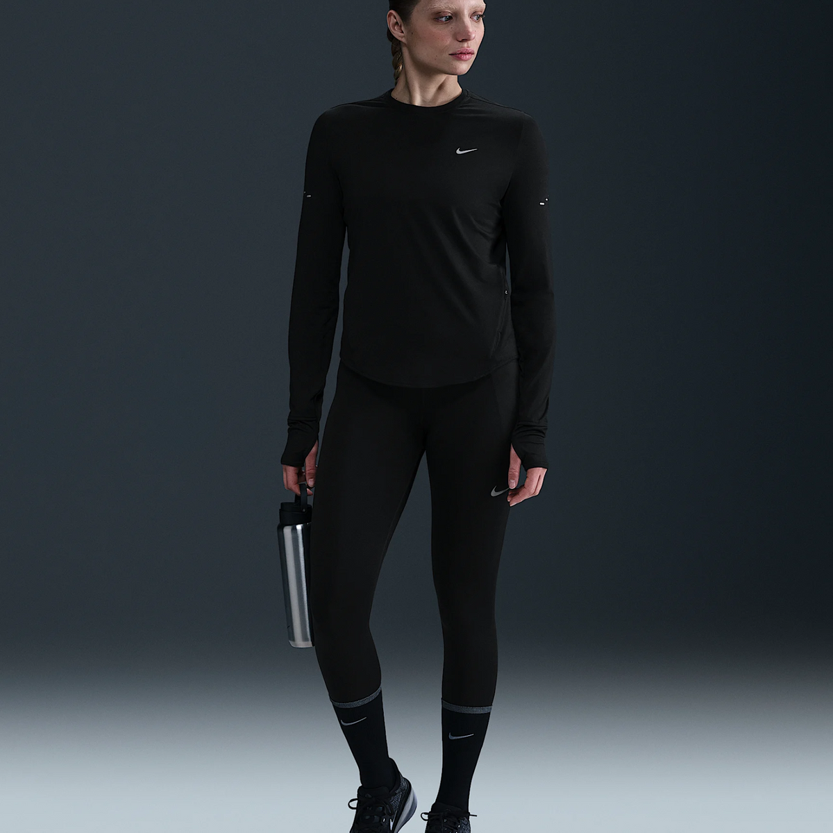 NIKE Swift Dri-FIT UV Long-Sleeve Crew-Neck Running Top Womens APPAREL - Womens Long Sleeve Tops BLACK