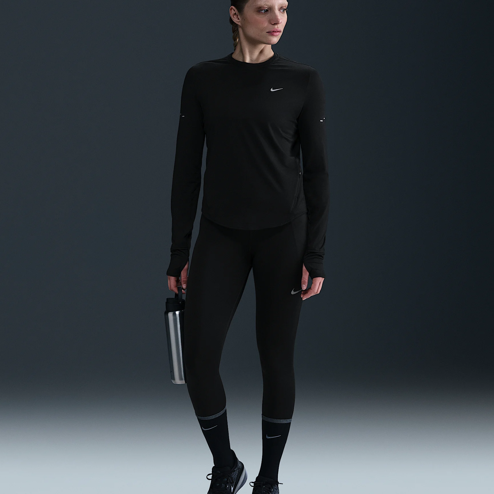 NIKE Swift Dri-FIT UV Long-Sleeve Crew-Neck Running Top Women's APPAREL - Womens Long Sleeve Tops BLACK