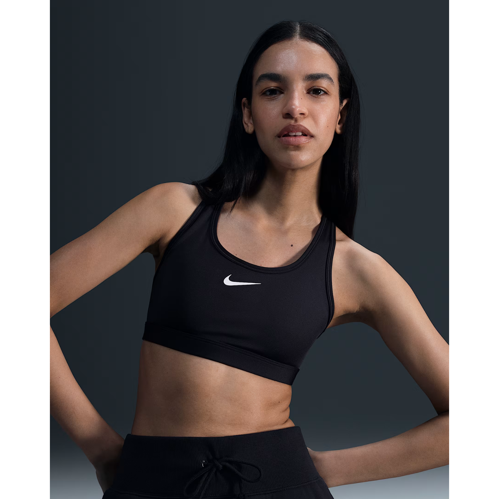 NIKE Swoosh Medium-Support Bra Womens APPAREL - Womens Bras BLACK/WHITE