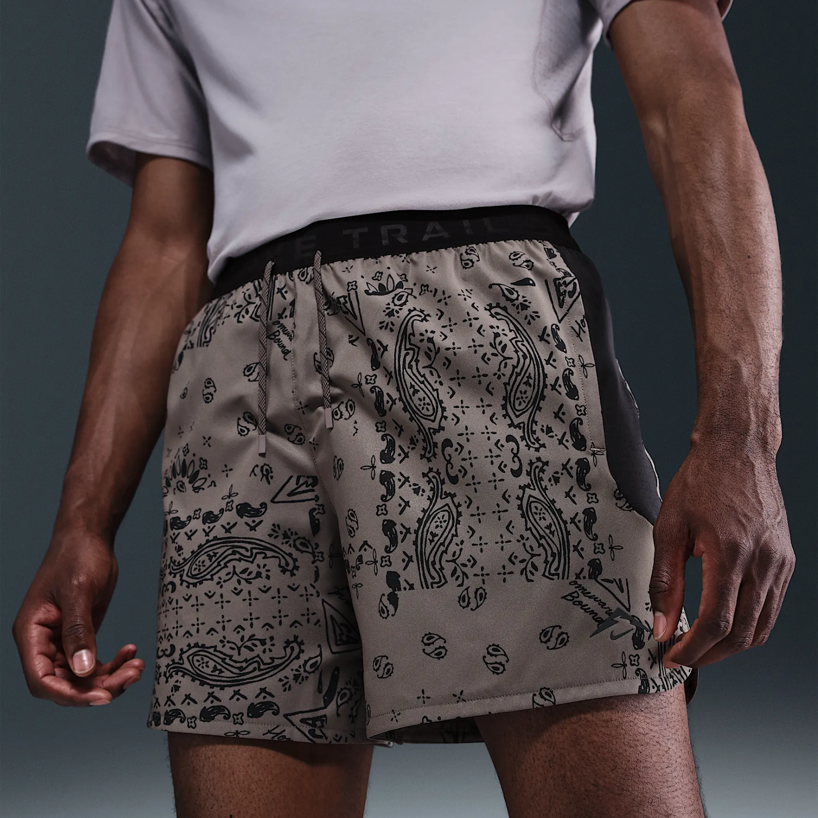 NIKE Trail AOP Dri-FIT 6" Brief-lined Running Shorts Mens APPAREL - Mens Shorts CAVE STONE/BLACK