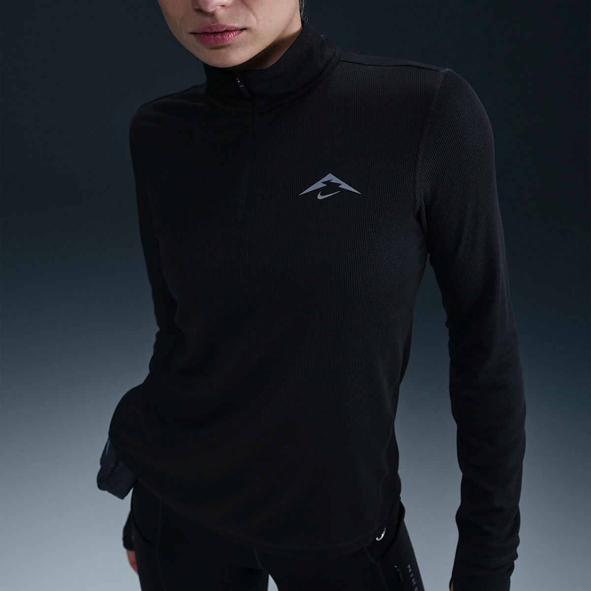 NIKE Trail Dri-FIT 1/4-Zip Running Mid-Layer Top Womens APPAREL - Womens Long Sleeve Tops BLACK/ANTHRACITE/FLAT SILVER