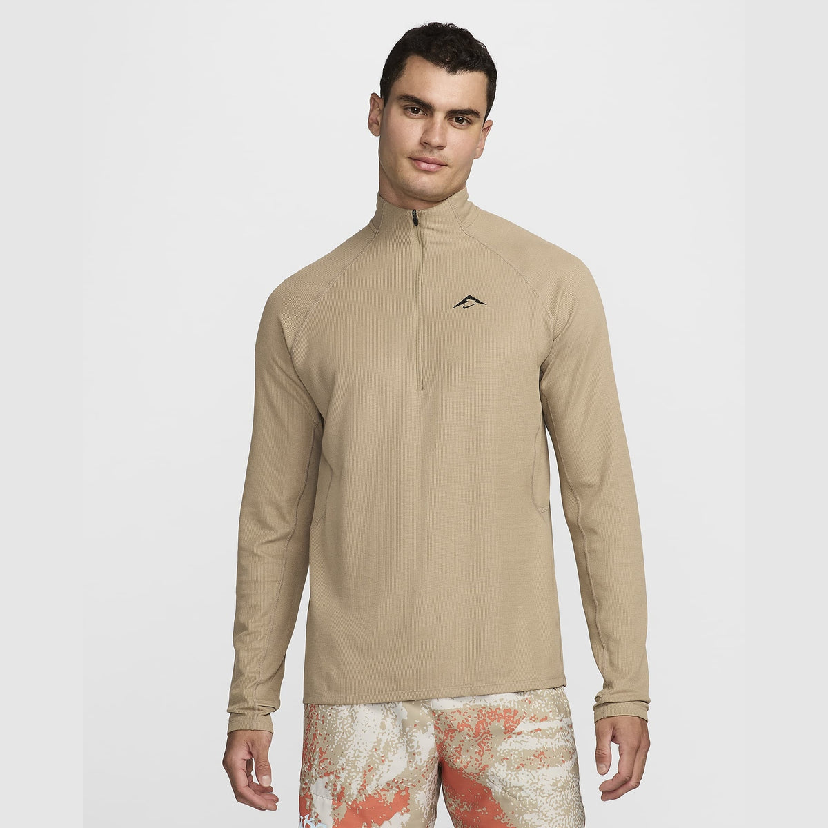 NIKE Trail Mens Dri-FIT 1/2-Zip Mid Layer Top APPAREL - Mens Long Sleeve Tops KHAKI / BLACK