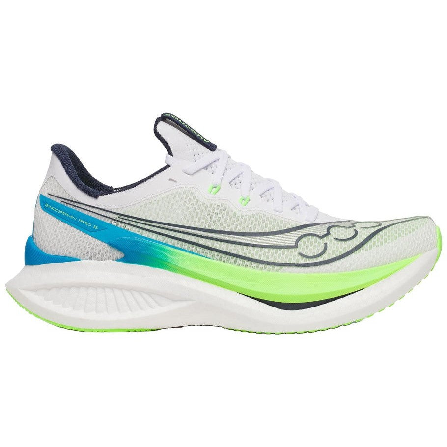 SAUCONY Endorphin Pro 5 Mens FOOTWEAR - Mens Carbon Plate WHITE/SLIME