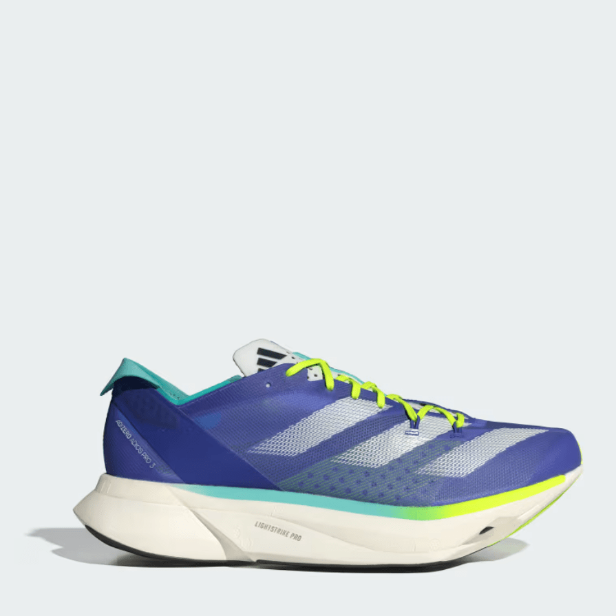 ADIDAS Adizero Adios Pro 3 Womens FOOTWEAR - Womens Carbon Plate COBALT BLUE/ZERO METALIC/LUCID LEMON