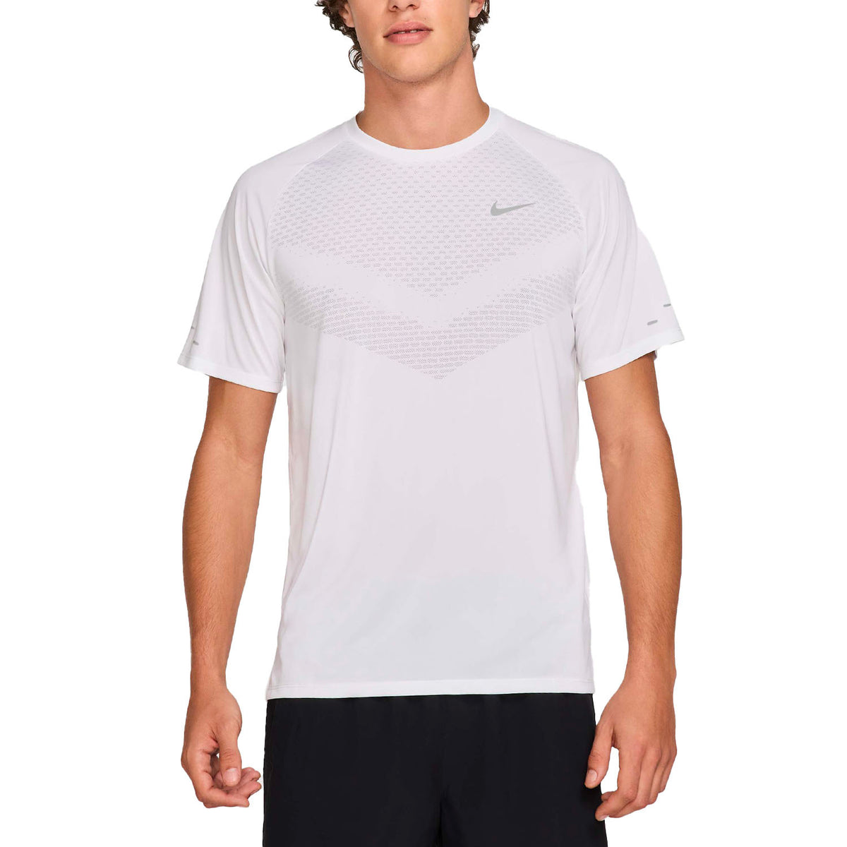 NIKE Dri-Fit Stride Short Sleeve Tee Mens APPAREL - Mens T-Shirts WHITE/REFLECTIVE SILVER