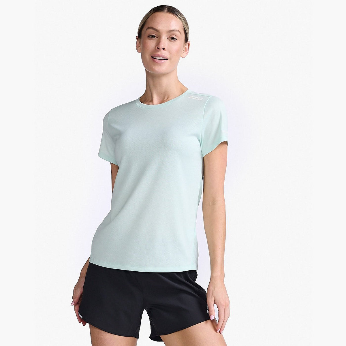 2XU Aero Tee Womens APPAREL - Womens T-Shirts GLACIER/WHITE REFLECTIVE