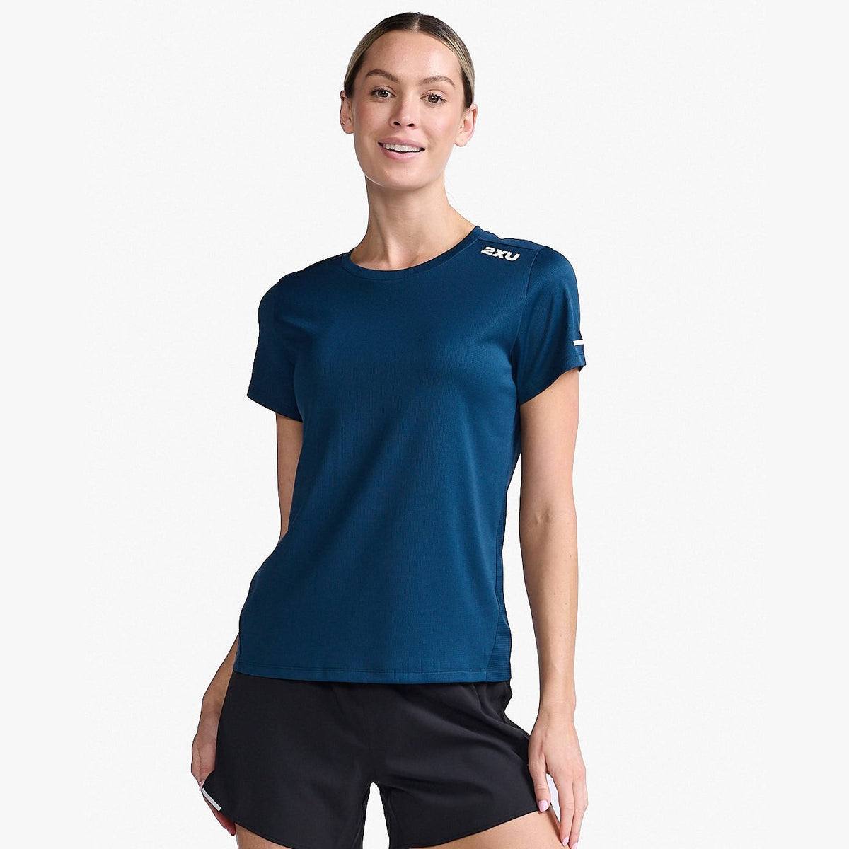 2XU Aero Tee Womens APPAREL - Womens T-Shirts MOONLIGHT/ WHITE REFLECTIVE