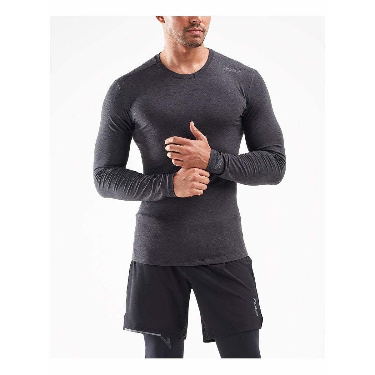 2XU Ignition Base Layer L/S Mens APPAREL - Mens Tops BLACK MARLE/SILVER REFLECTIVE