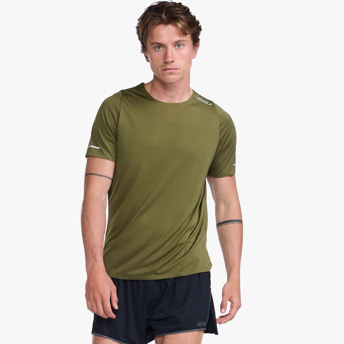 2XU Light Speed Tech Tee Mens APPAREL - Mens T-Shirts WINTER MOSS/ SILVER REFLECTIVE