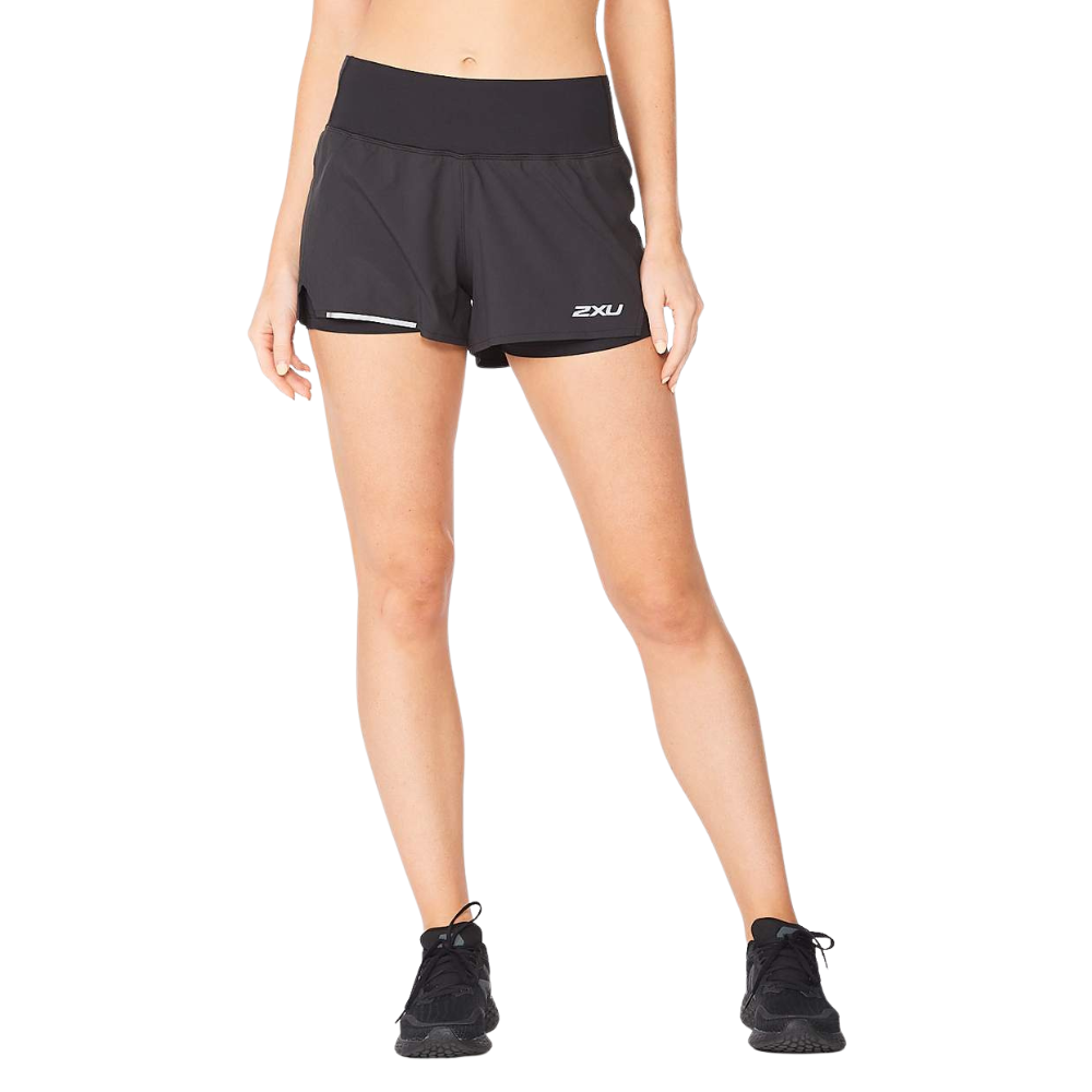 2XU Aero 2-IN-1 3 Inch Short Womens APPAREL - Womens Shorts BLACK/SILVER REFLECTIVE