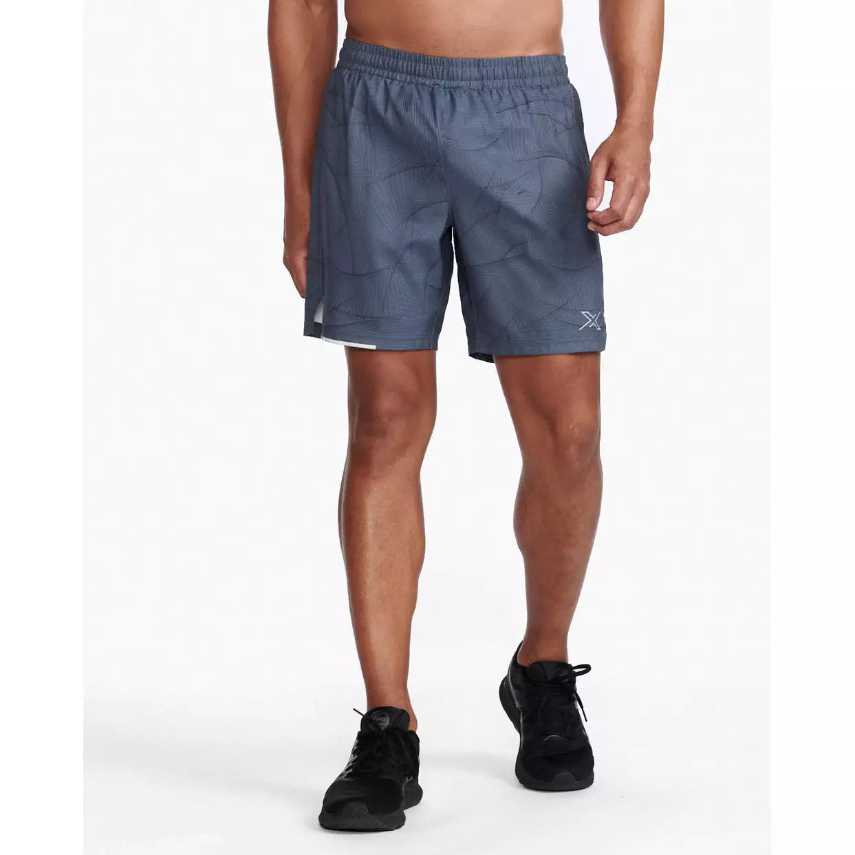 2XU Aero 7 Inch Shorts Mens APPAREL - Mens Shorts SPIRALIZE TURBULANCE/SILVER