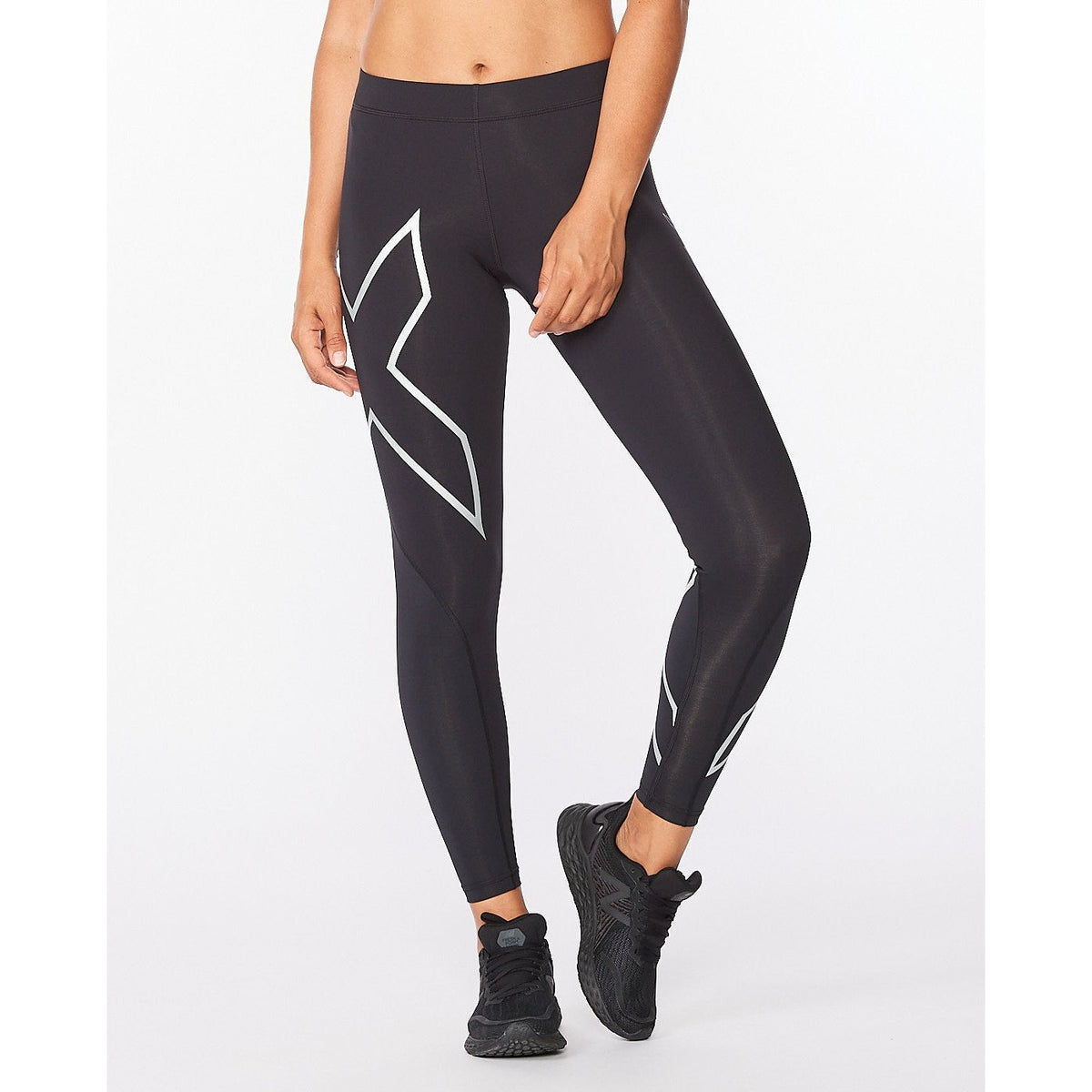 2XU Core Compression Tights Womens APPAREL - Womens Tights BLACK/SILVER REFLECTIVE