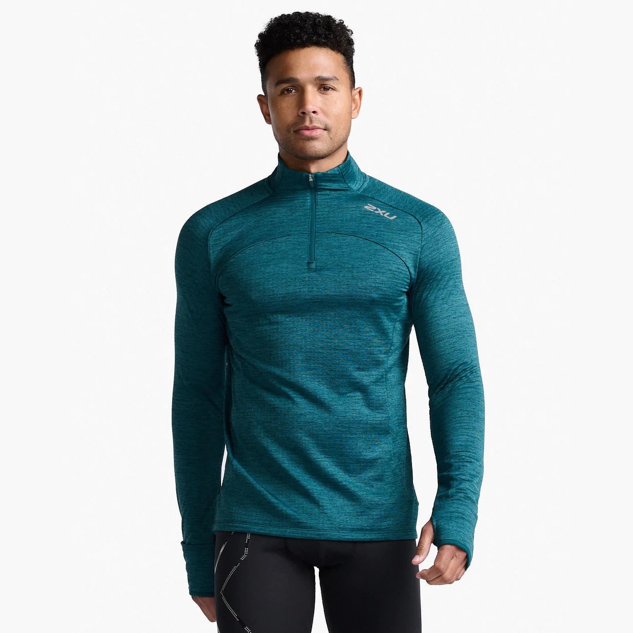 2XU Ignition 1/4 Zip Mens APPAREL - Mens Long Sleeve Tops DEEP JADE/ SILVER REFLECTIVE