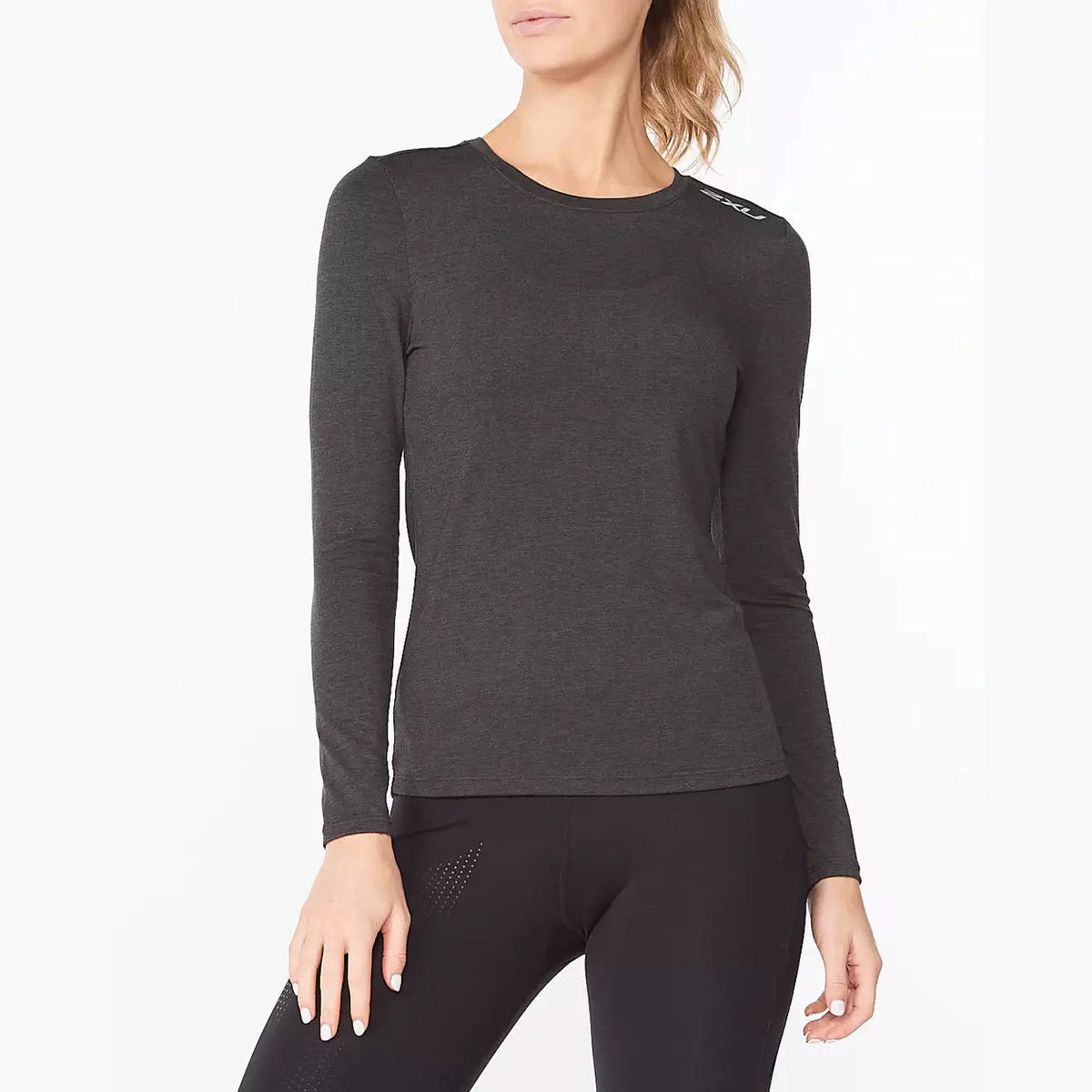 2XU Ignition Base Layer L/S Womens APPAREL - Womens Long Sleeve Tops BLACK MARLE/SILVER REFLECTIVE